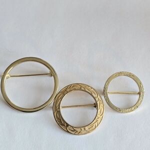 Vintage circle pins gold tone brooch lot of 3 set jewelry lot